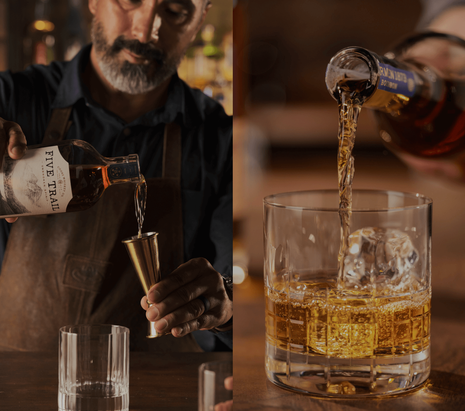 man pouring whiskey on glass